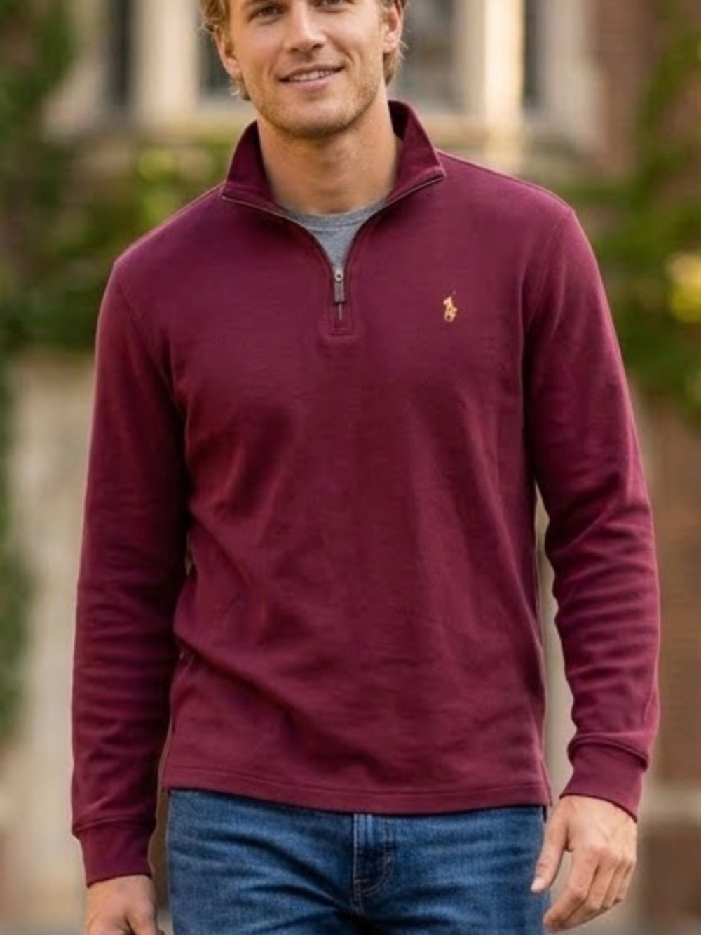 Polo Ralph Lauren Estate Rib Quarter Zip Pullover Burgundy Red XXL